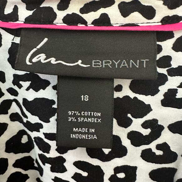 Lane Bryant Animal Print Blouse Womens Size 18 V Neck Button Up Black White - Picture 2 of 7